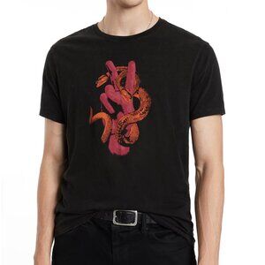 John Varvatos Men's Short Sleeve Peace Sign Snake Graphic Crew T-Shirt Black